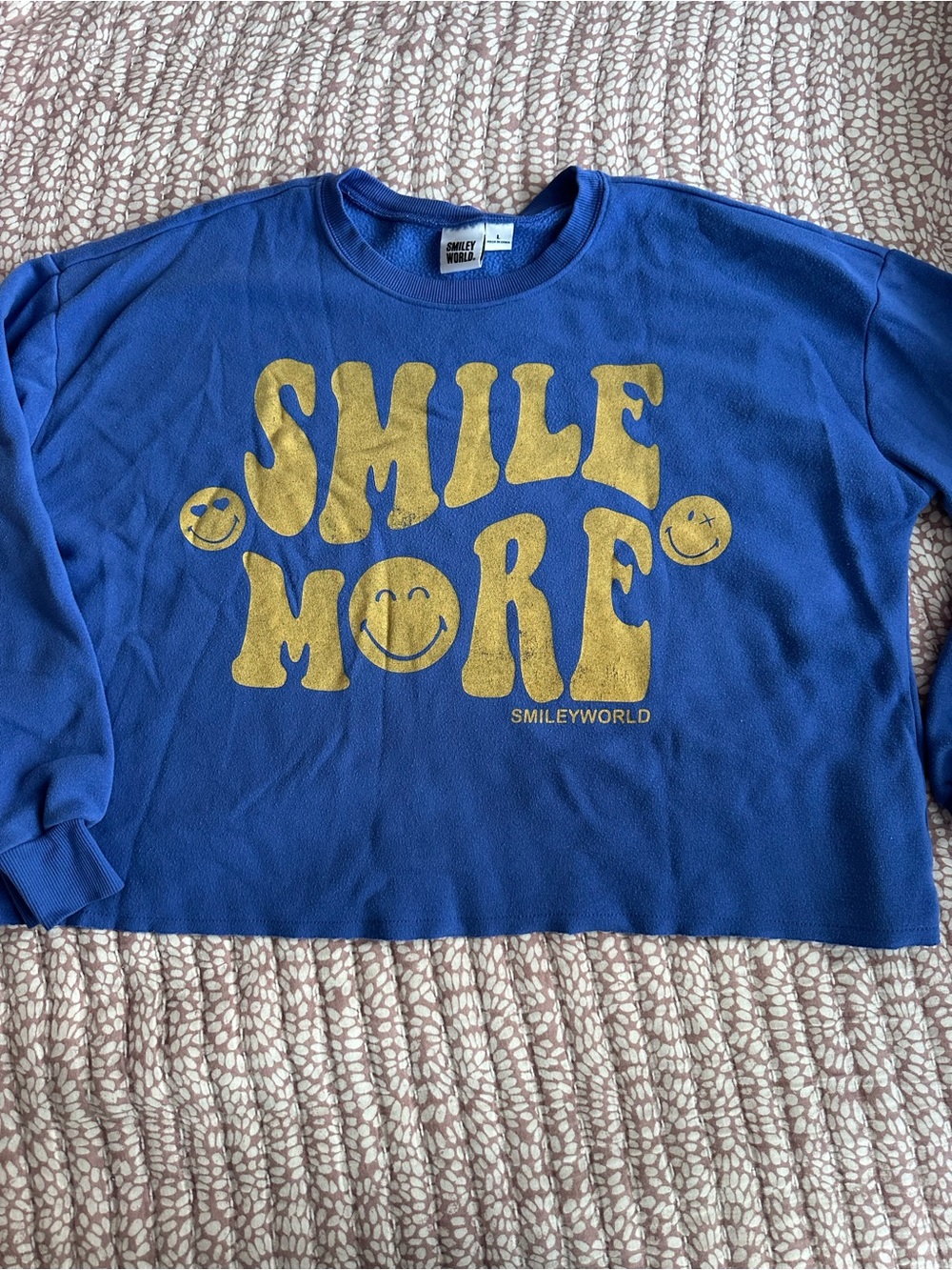 Kids 'Smile More' Blue Graphic Cropped Sweatshirt